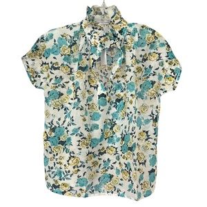 NWT NEVER A WALLFLOWER Vicki SS Top, Yellow & Blue Floral